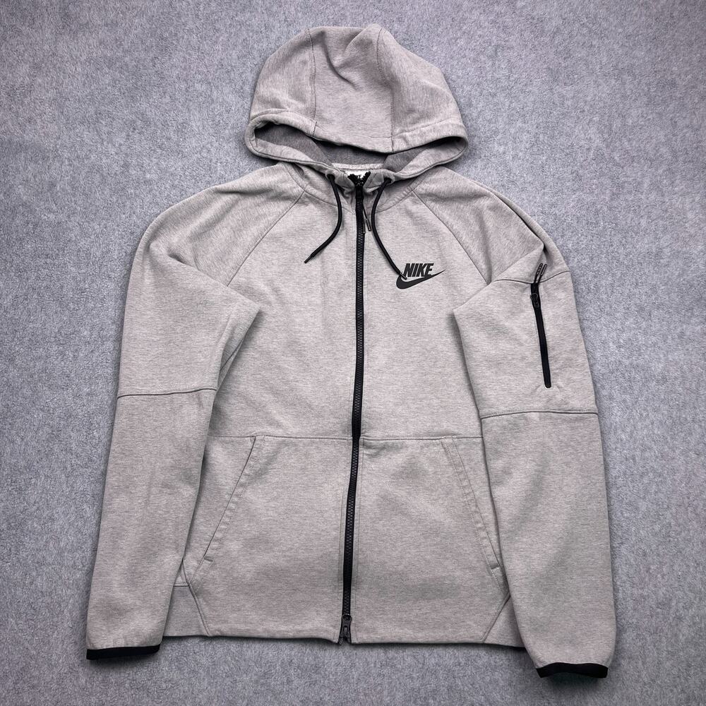 nike tech hoodie gray long sleeve full zip sweatshirt mens small